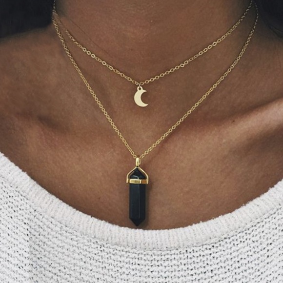 //CLEARANCE//Moon Crystal Layered Choker Necklace - Picture 2 of 8